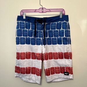 O’NEILL Men’s Keg Leg Patriotic 20” Boardshorts Swim Surf, White/Red/Blue-30”